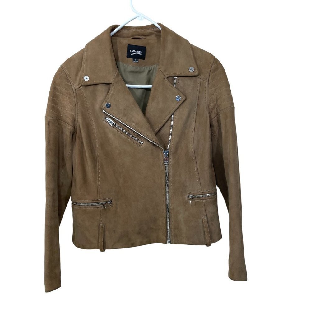 LAMARQUE Brown Suede Leather Size Small Moto Biker Jacket